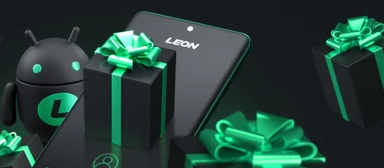 The Android robot marked with the LEON letter standing next to a phone handset