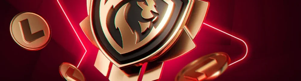 Muted low-angle detail of the LEON shield base with brand coins around it